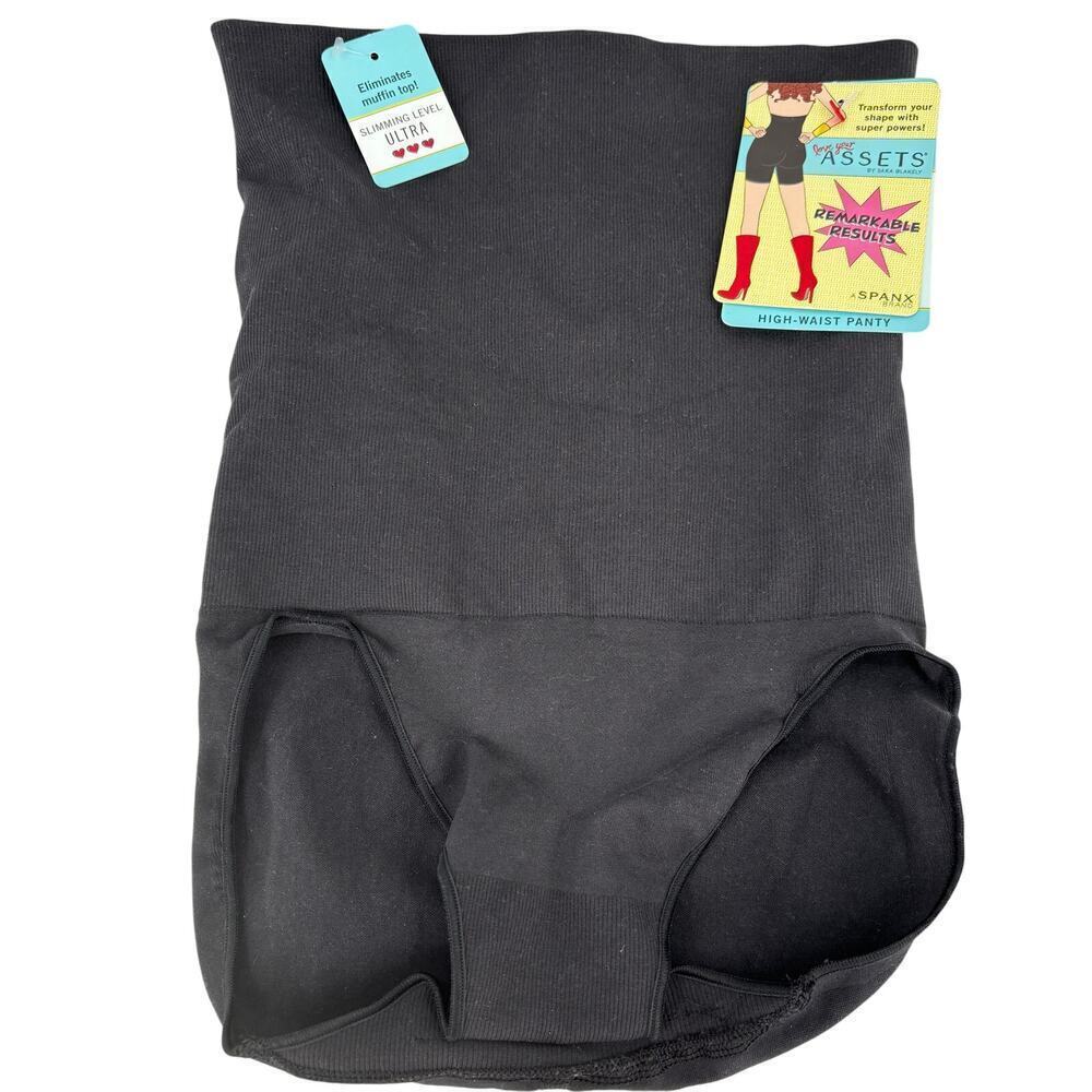 Spanx High Waist Panty Size M Black Compression Brief Ultra Slimming Waist Grips